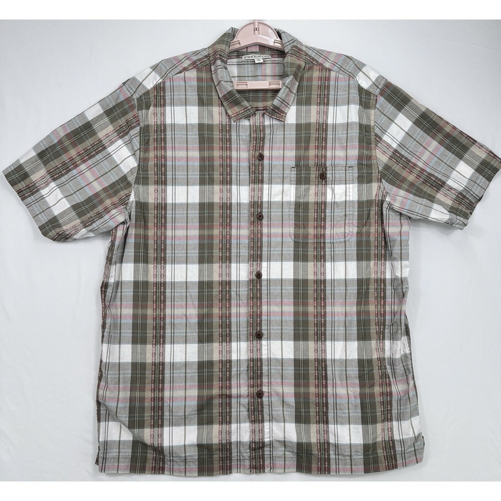 Frye and Co Button Down Shirt Mens XXL Brown Plaid Short Sleeve Cotton Casual